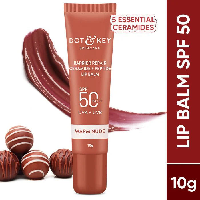 Dot & Key Barrier Repair Ceramide & Peptide SPF 50 PA+++, UVA+UVB Lip Balm - Warm Nude - 10 gm