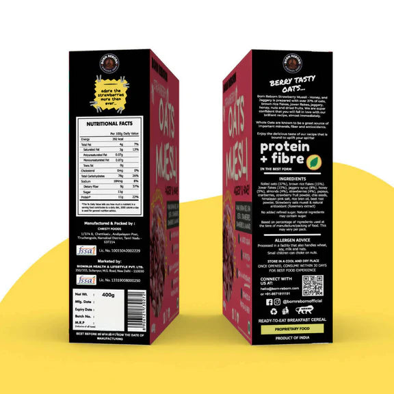 Born Reborn Strawberry Oats & Millets Muesli with Honey and Jaggery - 400 gm
