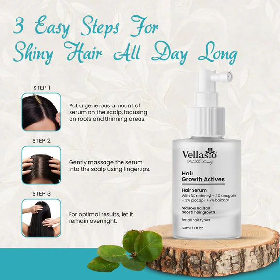 Vellasio Hair Growth Serum Actives - 3% Redensyl, 4% Anagain, 3% Procaoil, 2% Baicapil - 30 ml