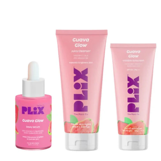 PLIX The Plant Fix Guava Glow Regime With Cleanser With 10% Vitamin C Serum & Invisible Sunscreen - combo