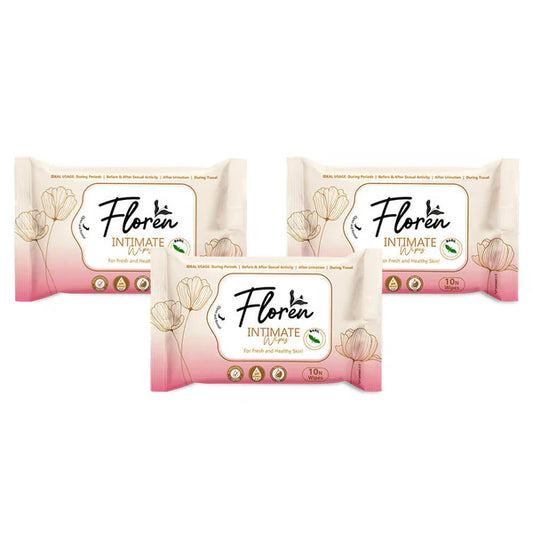 Floren Basil Intimate Wipes - 10 wipes - Pack of 3