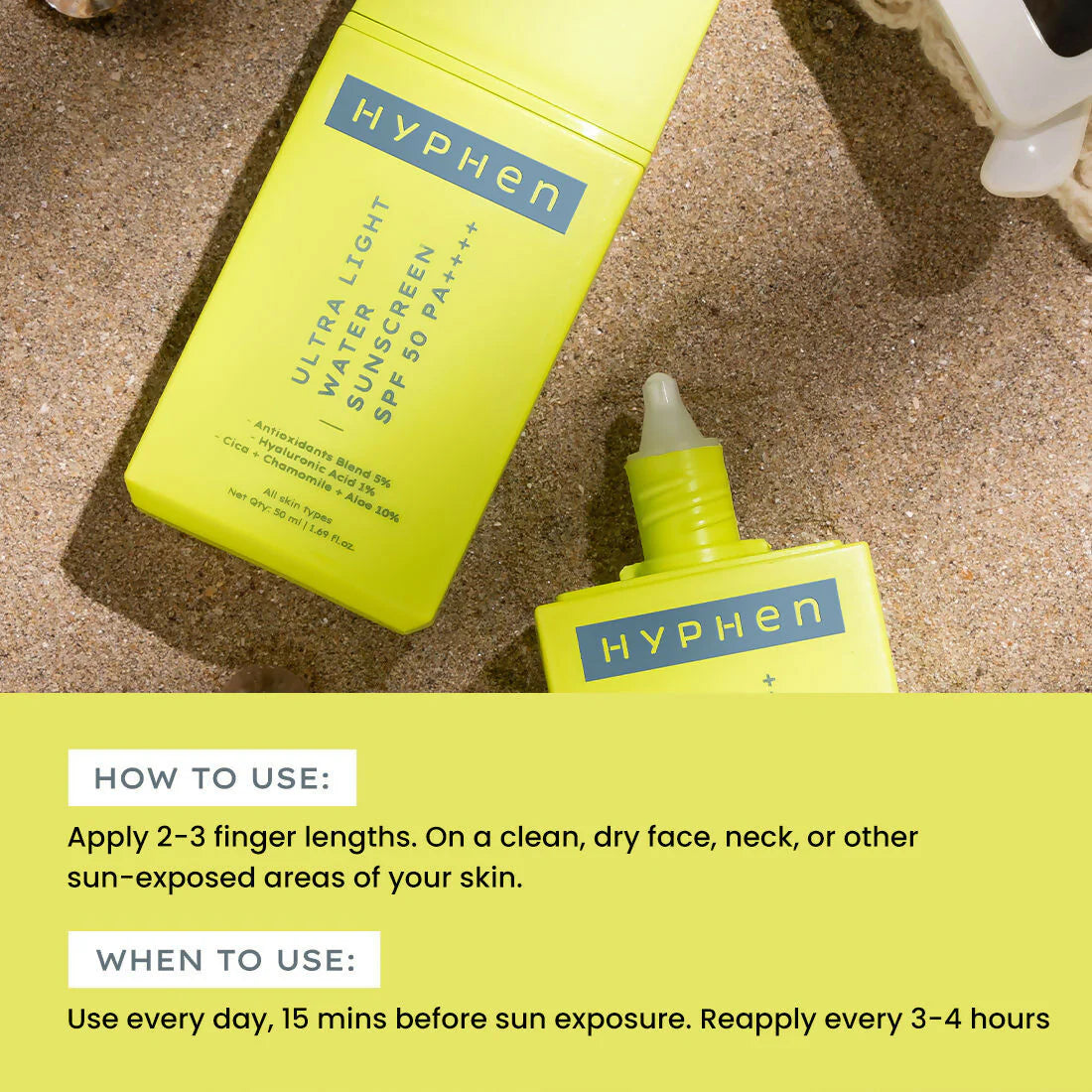 Hyphen By Kriti Sanon Ultra Light Water Sunscreen SPF 50 PA++++ UVA-UVB & Blue Light Protection, No White Cast, For Men & Women - 50 ml