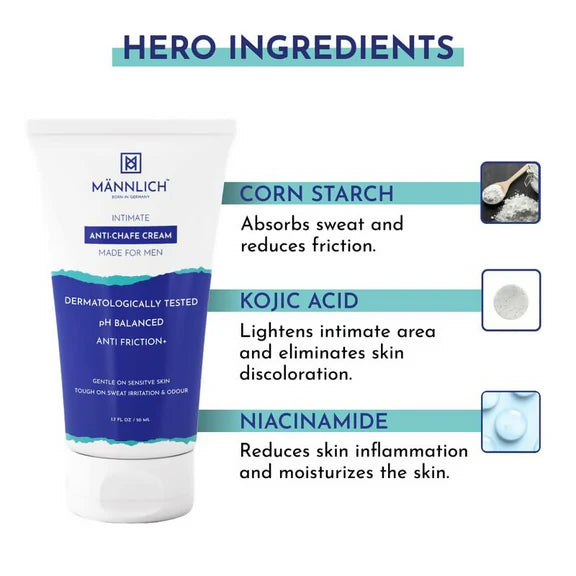 Mannlich Anti Chafing Cream For Men Anti-Rash Cream For Intimate Areas - 50 ml
