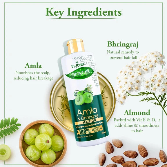 VI-JOHN Prakritik Amla & Bhringraj Hair Oil For premature greying, 100% Natural Bio-Actives - 250 ml