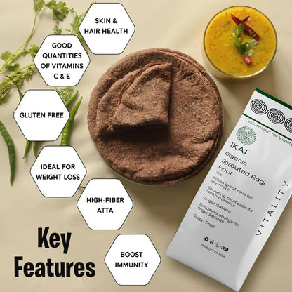 IKAI Organic Sprouted Finger Millet/Ragi Atta - 450 gm