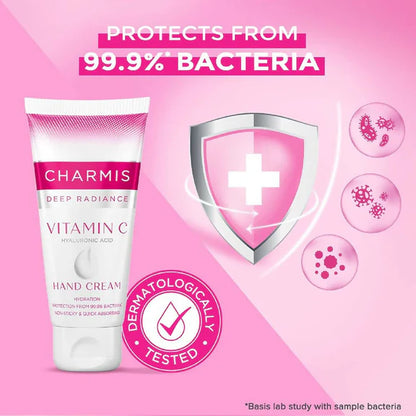 Charmis Deep Radiance Vitamin C Cream for Hands with Hyaluronic Acid - 150 gm