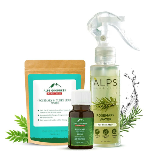 Alps Goodness Rosemary Hair Essentials Kit - Rosemary Water Spray , Rosemary Essential Oil & Rosemary & Curry Leaf Powder -kit