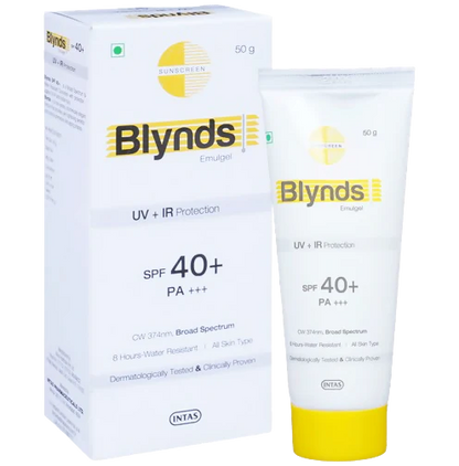 Intas Blynds Emulgel Sunscreen with UV+IR Protection SPF 40+ PA+++ & Water-Resistant - 50 gm