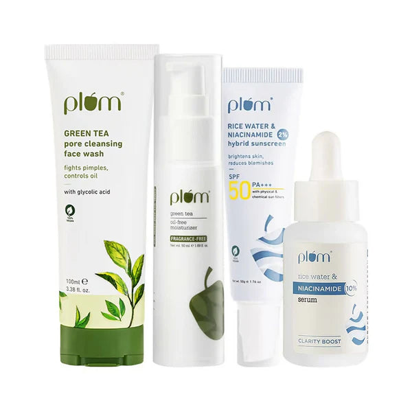 Plum Clear Skin CSMS (Cleanser, Serum, Moisturizer, Sunscreen) Combo With Green Tea & Niacinamide - combo