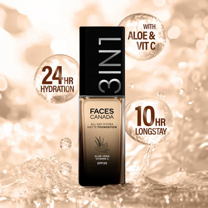 Faces Canada All Day Hydra Matte 3 in 1 Foundation - Medium Natural 022 - 30 ml