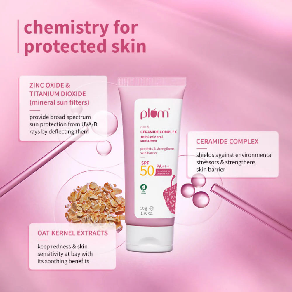 Plum Oat & Ceramide Complex 100% Mineral Sunscreen SPF 50 PA+++ - 50 gm