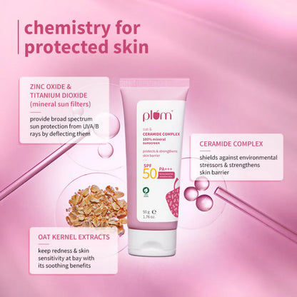 Plum Oat & Ceramide Complex 100% Mineral Sunscreen SPF 50 PA+++ - 50 gm