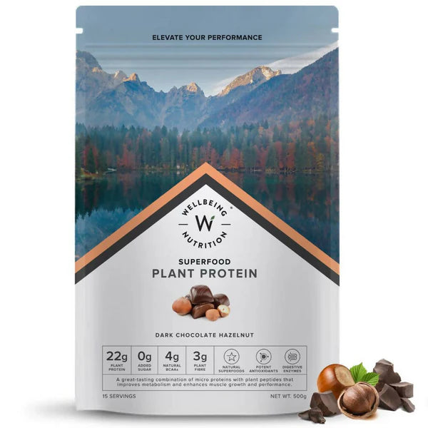 Wellbeing Nutrition Superfood Plant Protein-Dark Chocolate Hazelnut - 500 gm
