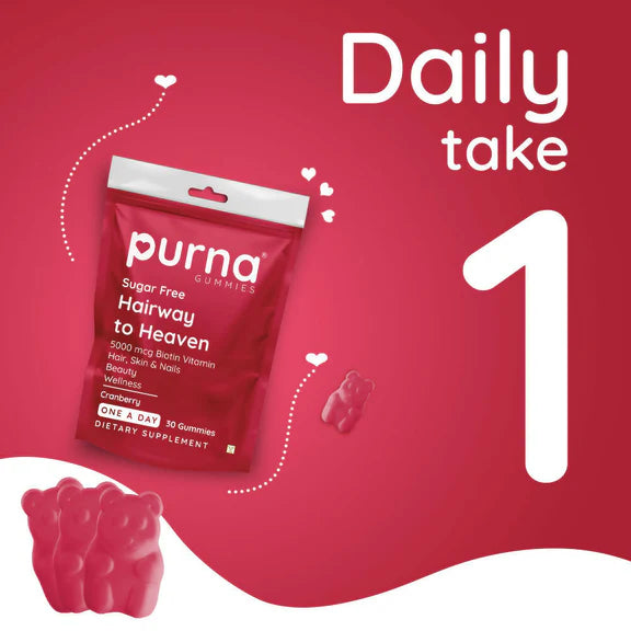 Purna Gummies Hair Biotin Cranberry Sugar Free Gummies with Vitamin B12 for Hair & Nail - 30 gummies