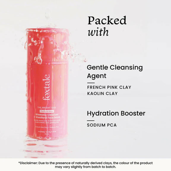Foxtale Purify & Glow Cleanser + Mask With French Pink Clay & Sodium - 100 ml
