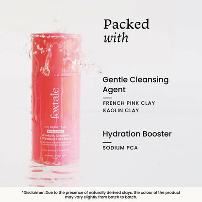 Foxtale Purify & Glow Cleanser + Mask With French Pink Clay & Sodium - 100 ml