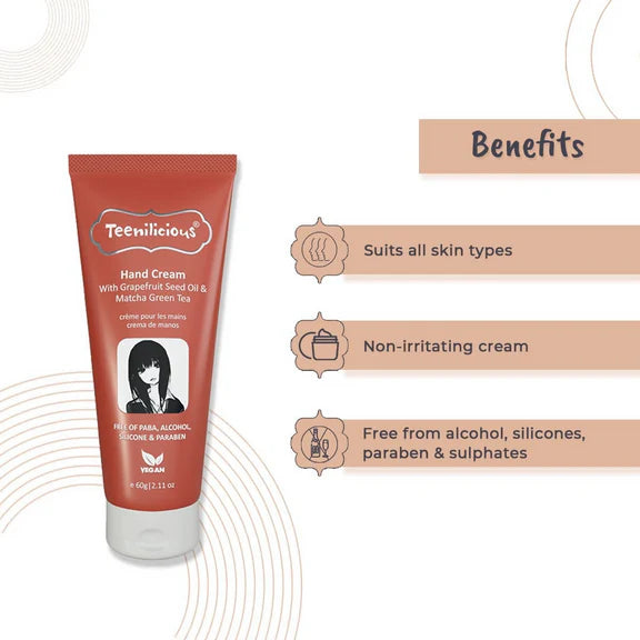 Teenilicious Hand Cream With Grapefruit Seed Oil & Matcha Green Tea - 60 gm