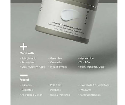 Gabit Salicylic Acid & Green Tea Face Moisturiser For Acne, Blackheads & Open Pores - 50 ml