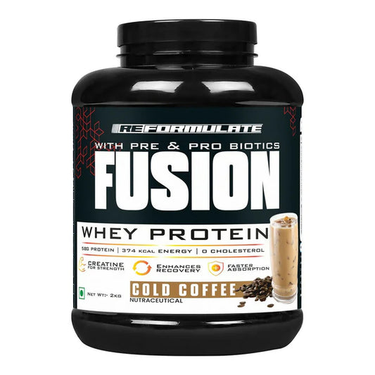 Reformulate Fusion Whey Protein With Pre & Pro Biotics I Muscle Growth I 58G Protein | 379 Kcal Energy - Cold Coffee - 2 kg