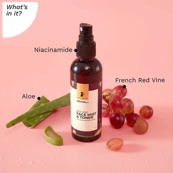 Pilgrim Red Vine Face Mist & Toner Spray with Vitamin B3 and Aloe, For Anti Ageing, Glowing Skin - 100 ml