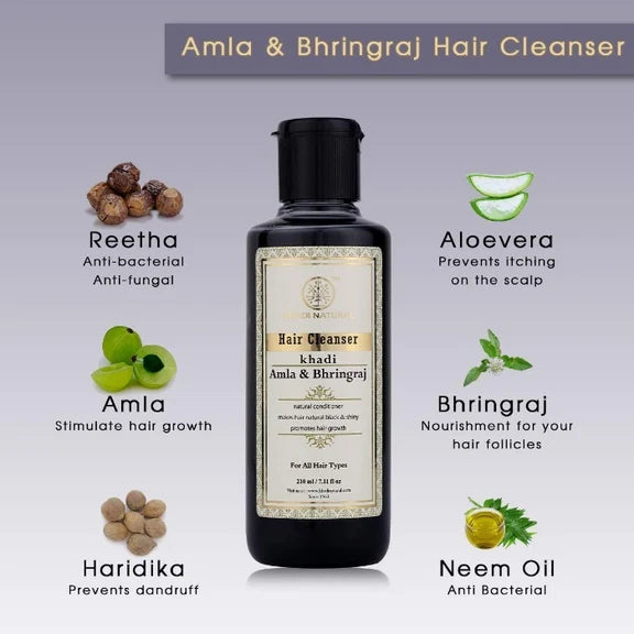 Khadi Natural Ayurvedic Amla and Bhringraj Hair Cleanser/Shampoo - 210 ml - Pack of 1