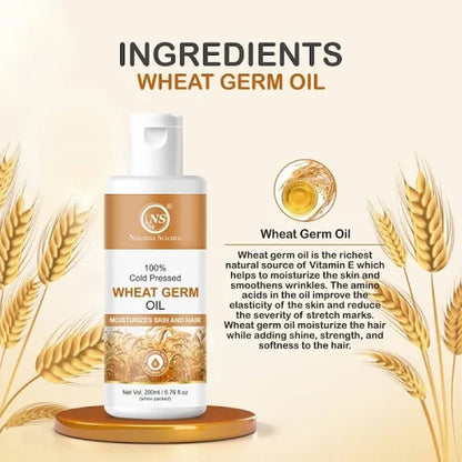 Nuerma Science 100% Cold Pressed Wheat Germ Oil to Moisturize Skin & Hair - 200 ml