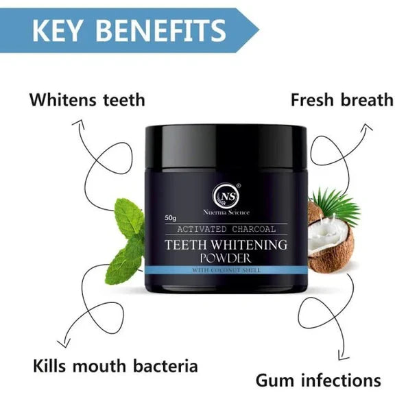 Nuerma Science Activated Charcoal Teeth Whitening Powder with Coconut Shell - 100 gm