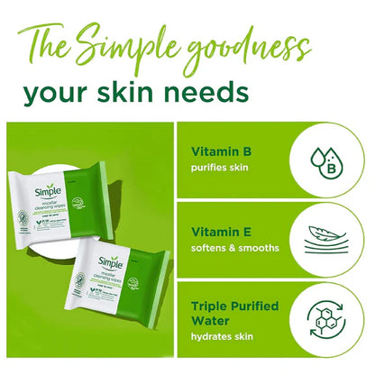 Simple Kind To Skin Micellar Cleansing Wipes - 25 wipes
