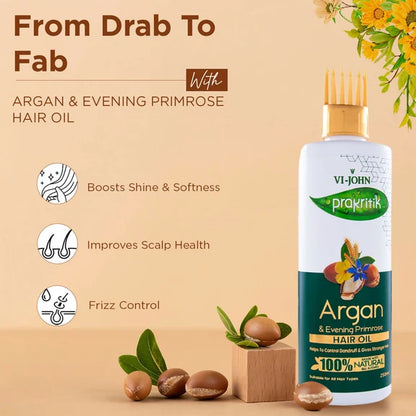 VI-JOHN Prakritik Argan & Evening Primrose Hair oil, Helps to Control Dandruff,100% Bio Actives Hair Oil - 250 ml