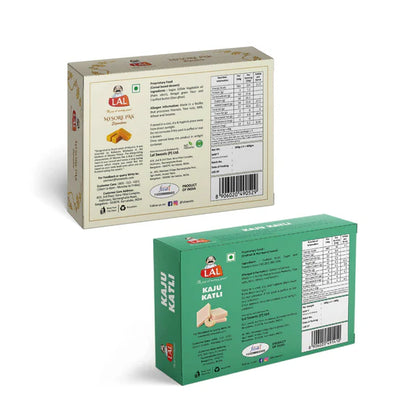 Lal Sweets Combo Pack - Mysore Pak Signature 400Gm And Kaju Katli 400 Gm Gift Pack | Desi Cow Ghee Indian Sweets | Mithai Box - combo