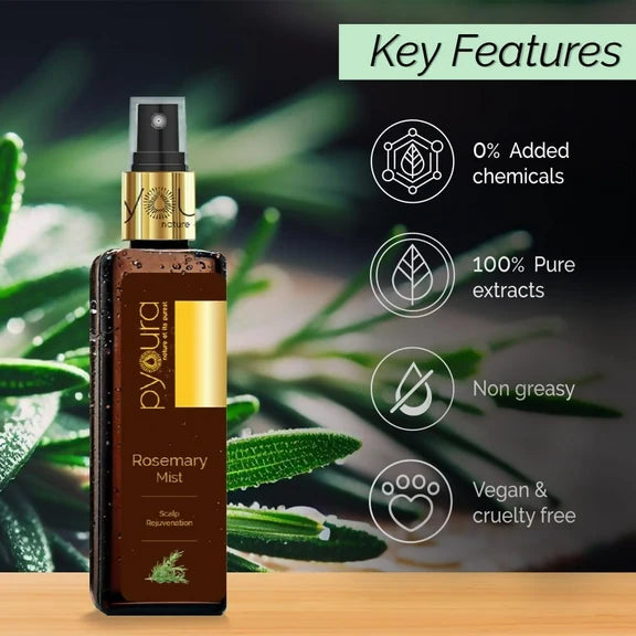 Pyoura Rosemary Water Spray For Hair Fall Control Natural Non-Greasy Heat Protection Serum Mist Toner - 50 ml