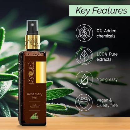 Pyoura Rosemary Water Spray For Hair Fall Control Natural Non-Greasy Heat Protection Serum Mist Toner - 50 ml