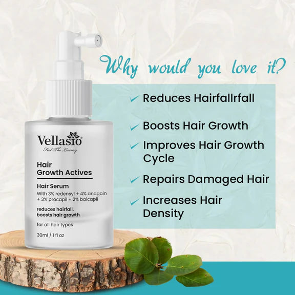 Vellasio Hair Growth Serum Actives - 3% Redensyl, 4% Anagain, 3% Procaoil, 2% Baicapil - 30 ml