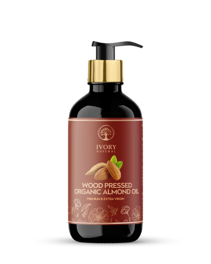 Ivory Natural Wood Pressed Organic Almond Oil , Premium Extra Virgin Oil - For Radiant Skin, Hair Wellness - 175 ml