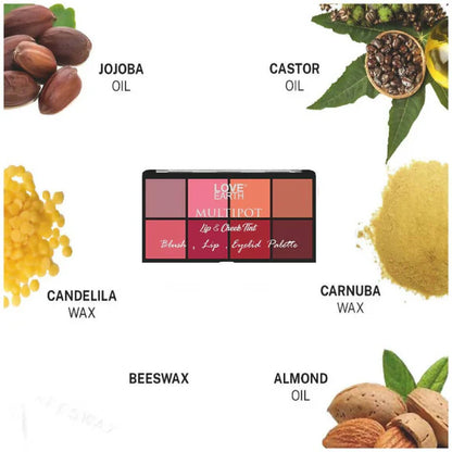 Love Earth Blush, Lips, Eyelid Palette With Richness Of Jojoba Oil And Vitamin E - 16 gm