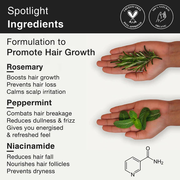 Soulflower Rosemary Water Spray with Mint For Hair growth, Hair fall control, Scalp health, Hair damage protection, Anti frizz - 100 ml