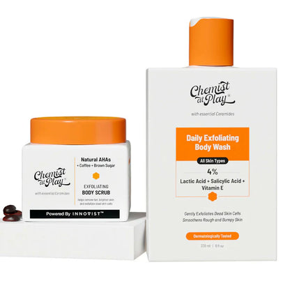 Chemist At Play Exfoliating Body Wash + Exfoliating Body Scrub For Tan Removal Combo - combo