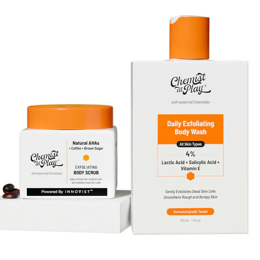 Chemist At Play Exfoliating Body Wash + Exfoliating Body Scrub For Tan Removal Combo - combo