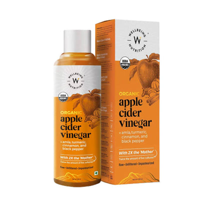 Wellbeing Nutrition Organic Apple Cider Vinegar with 2X Mother - Amla, Turmeric, Cinnamon, and Black Pepper