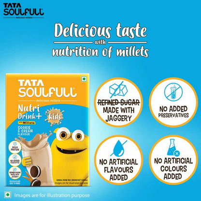 Tata Soulfull Nutri Drink+ For Kids With Millets - Cookie & Cream Flavor - 200 gm