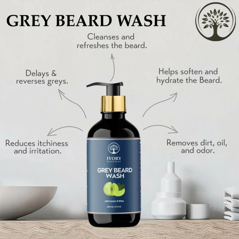 Ivory Natural Grey Beard Wash For Beard Graying And Restoring Beard'S Natural Black Shade - 200 ml