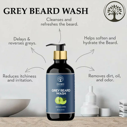Ivory Natural Grey Beard Wash For Beard Graying And Restoring Beard'S Natural Black Shade - 200 ml