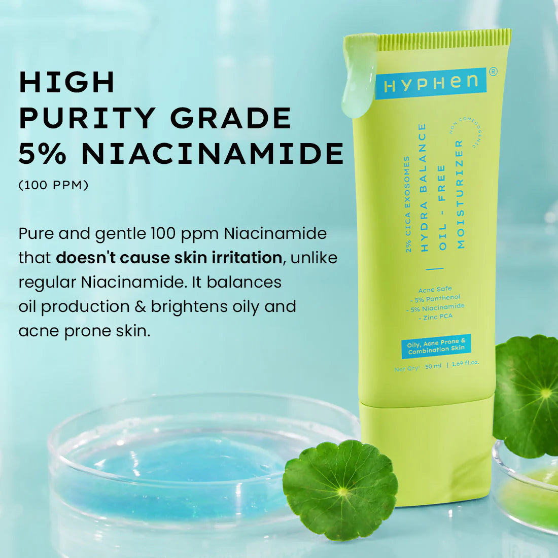 Hyphen 2% Cica Exosome Oil-Free Moisturizer 5% Niacinamide Controls Oil Non-sticky, Light Gel - 50 ml
