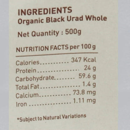 Pure & Sure Black Urad Dal Whole Organic Pulses - 500 gm