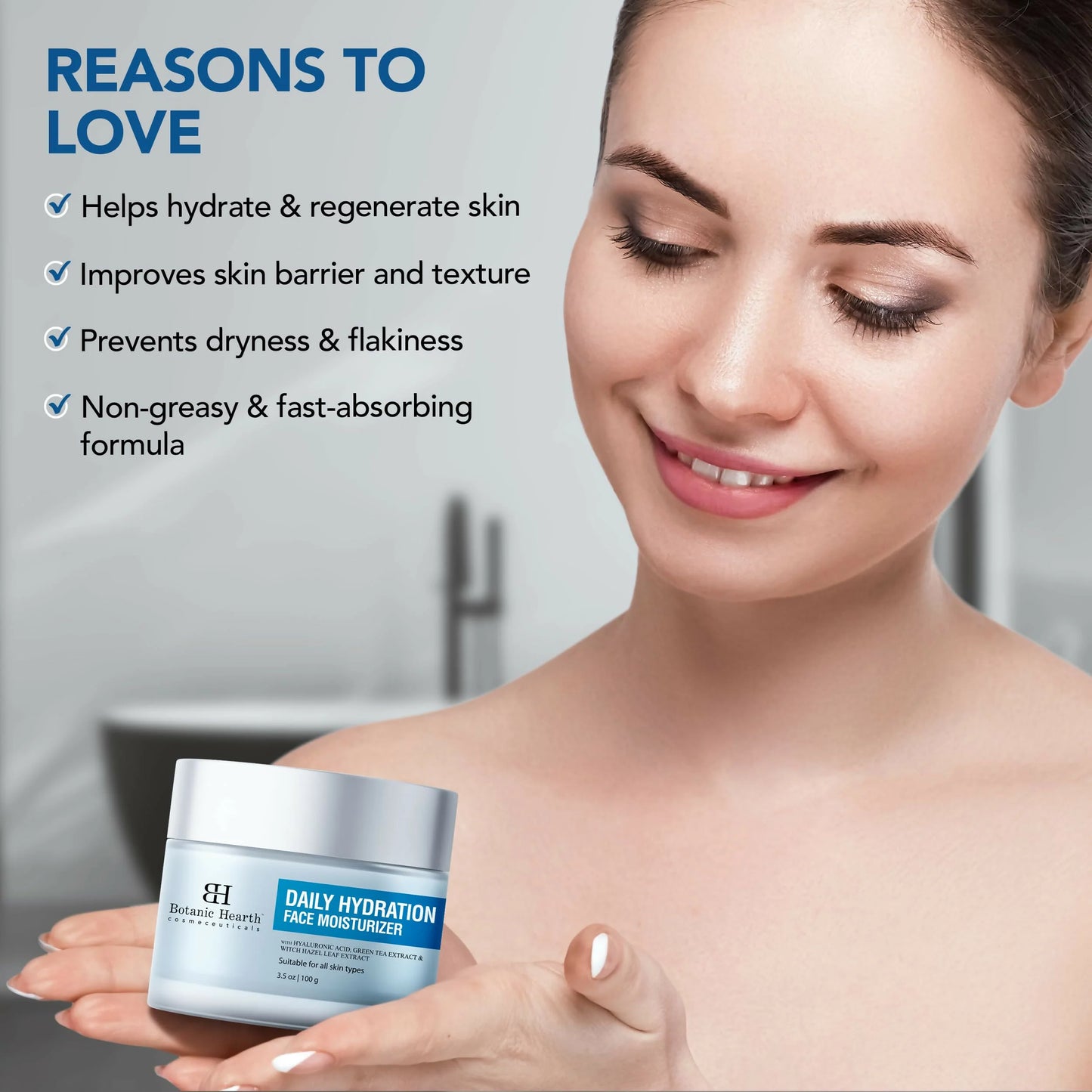 Botanic Hearth Daily Hydration Moisturizer for Face with Hyaluronic Acid & Green Tea Extract - 100 gm