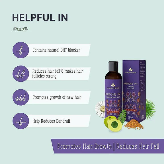 Avimee Herbal Hair Tone Pv 1 Scalp Spray Natural DHT Blocker, With Saw Palmetto, Amla, Methi & Bhringraj Extracts - 100 ml