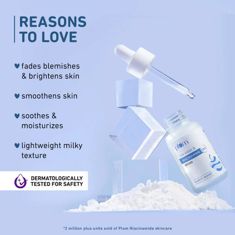 Plum 10% Niacinamide Brightening Face Serum With Rice Water - Fades Blemishes & Dark Spots, Beginner Friendly