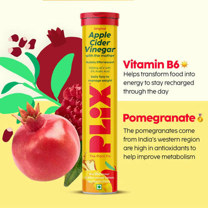 PLIX The Plant Fix Apple Cider Vinegar Effervescent Tablets with Mother - Mango -15 tabs - Pack of 1