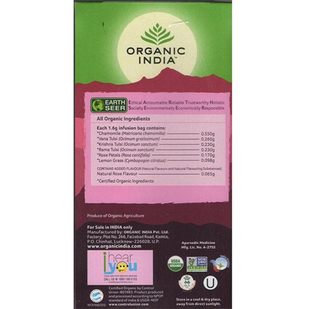 Organic India Tulsi Sweet Rose 25 Tea Bags