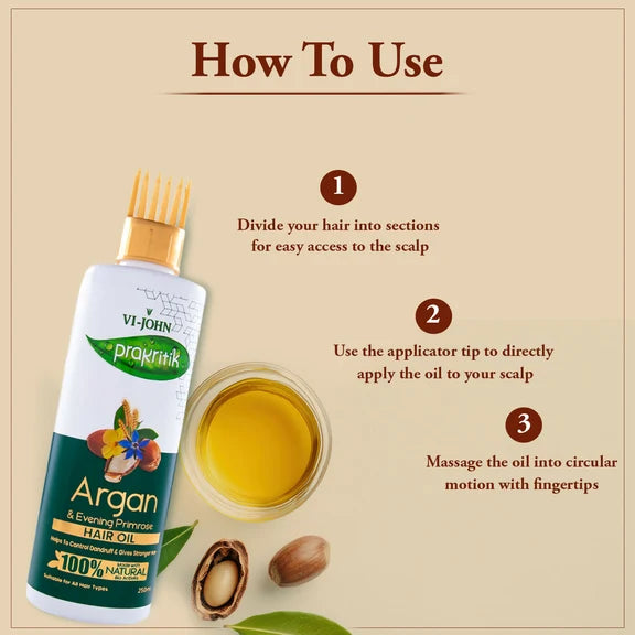 VI-JOHN Prakritik Argan & Evening Primrose Hair oil, Helps to Control Dandruff,100% Bio Actives Hair Oil - 250 ml